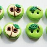 Green Apple - Polymer Clay Buttons ( Set Of 8)