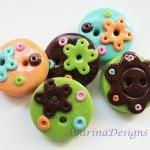 Colors And Flowers - Set Of 5 Polymer Clay Buttons