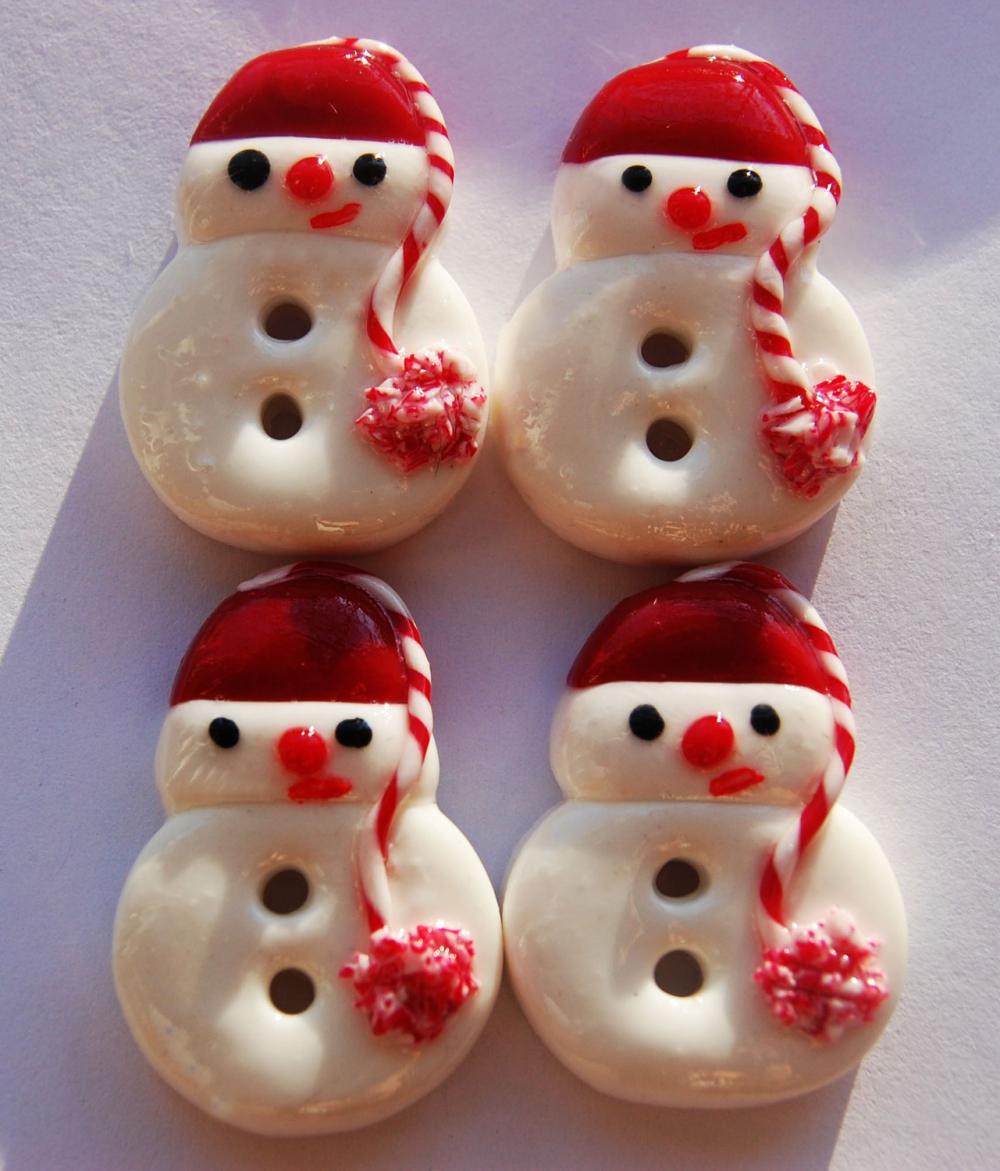 Christmas Snowman - Set Of 4 Polymer Handmade Buttons on Luulla